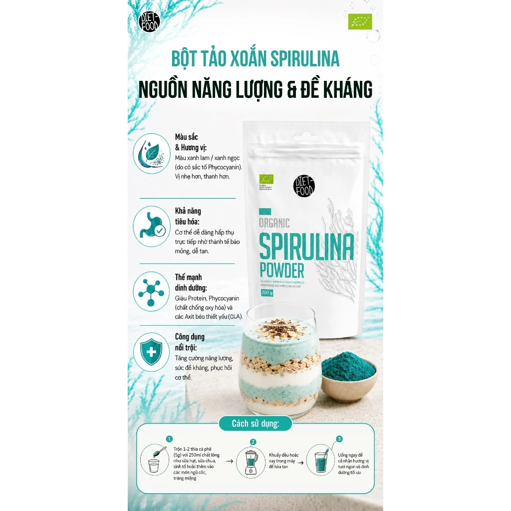 Bột spirulina xanh hữu cơ