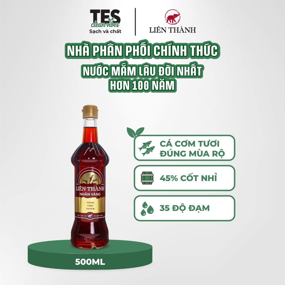 Thùng 12 chai Nước mắm Liên Thành Nhãn Vàng 35 độ đạm 500ml chai thủy tinh