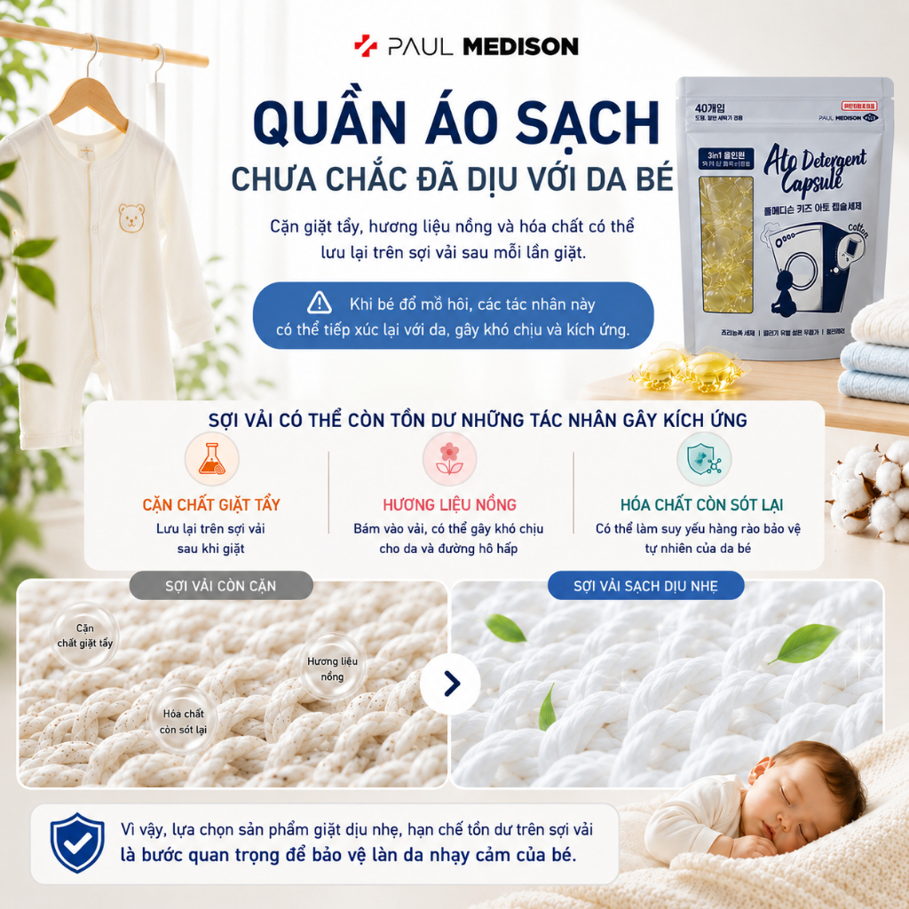 [DỊU NHẸ CHO BÉ] Viên Giặt Paul Medison Kids Hàn Quốc 40Viên Cho Da Chàm Sữa Nhạy Cảm Viêm Da Cơ Địa