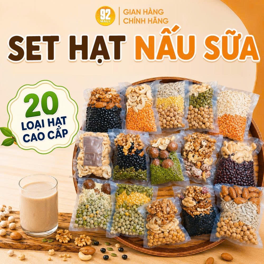 SET 30 NGÀY Hạt Nấu Sữa Mix20 Loại Hạt Hữu Cơ Thuần Chay Bảo Quản Hút Chân Không Date Mới