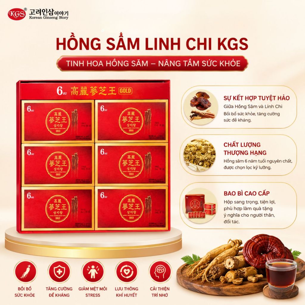 Nước Hồng Sâm Linh Chi KGS Hàn Quốc Korean Ginseng Story 50ml x 30 Gói Bồi Bổ Sức Khỏe Chính Hãng