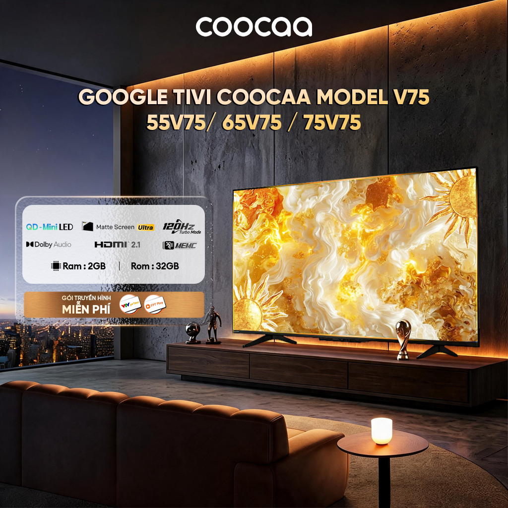 [Miễn phí lắp đặt HN-HCM] [ 55V75 / 65V75 / 75V75 ] Google Smart Tivi COOCAA Model V75 | QD-Mini LED | 55-65-75 inch | BigBuy360 - bigbuy360.vn