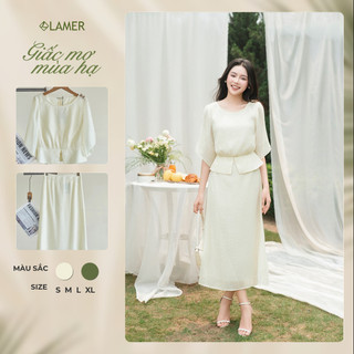 Áo Kiểu Nữ LAMER FASHION Cổ Tròn Tay Cánh Tiên Phối Chân Váy Dáng A Xẻ Tà 2 Lớp Thanh Lịch GMMH L61B26H055, L62R26H015