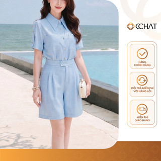 Set Đồ Nữ 𝐂𝐂𝐇𝐀𝐓 Dáng Suông Velia Cúc Tay Áo Trang Trí Chất Liệu Thun Mềm Mát 16BNS2030ST