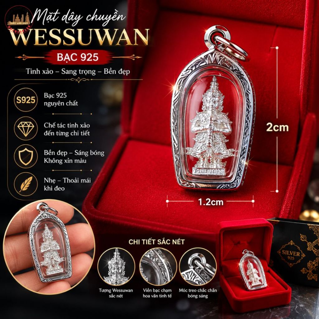 Mặt Dây Bạc Tao Wessuwan 2.5cm – Thiết Kế Tinh Gọn, Dễ Phối Dây