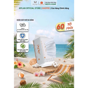 Khăn Cotton Đa Năng MyLan Nhũ Cam Cao Cấp Mềm Mịn Lau Mặt Tẩy Trang Vệ Sinh Cá Nhân (60 Tờ/ Khổ Giấy 200mm x 200mm)