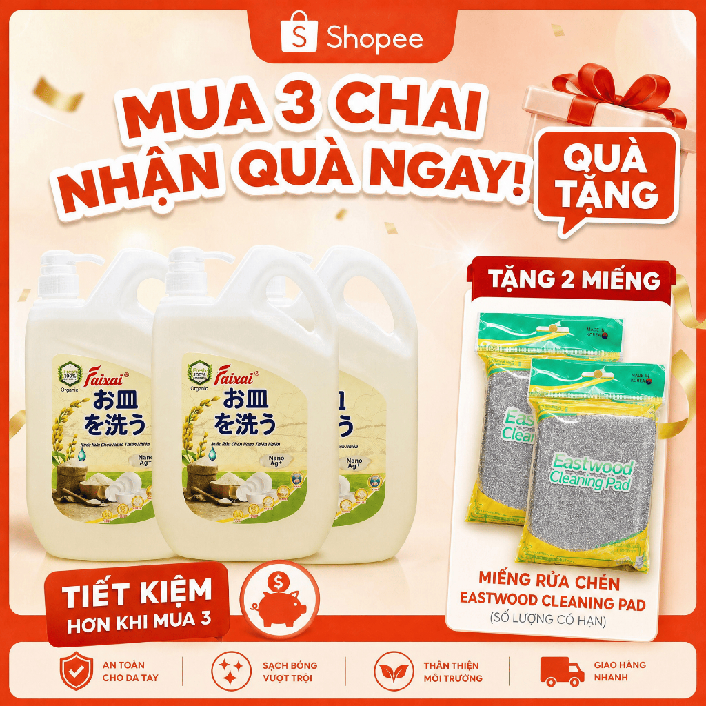 Nước Rửa Chén Thiên Nhiên Nano Faixai 2.2L [QUÀ TẶNG HẤP DẪN][Lẻ/Combo Tiết Kiệm]
