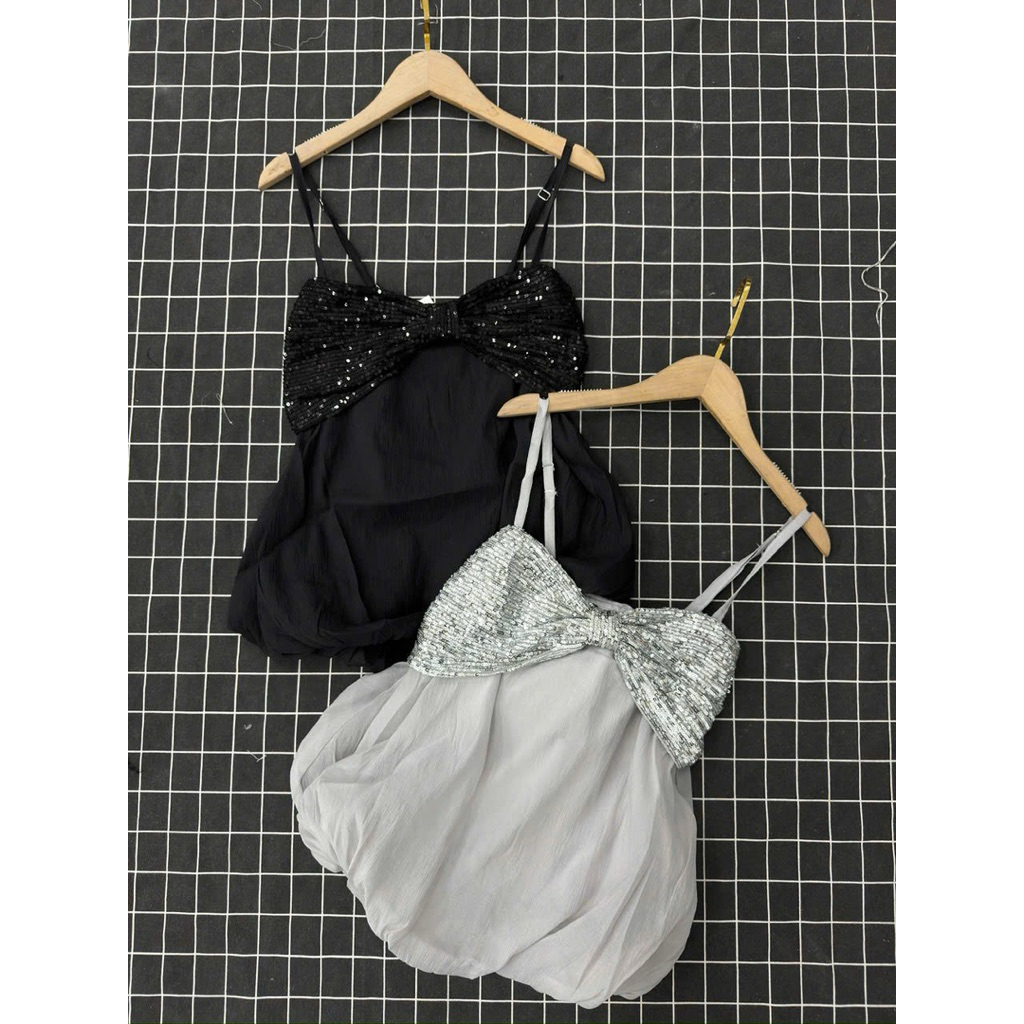 | LYN WEAR | Áo hai dây nữ đuôi bí phối kim sa dáng babydoll tiểu thư mùa hè