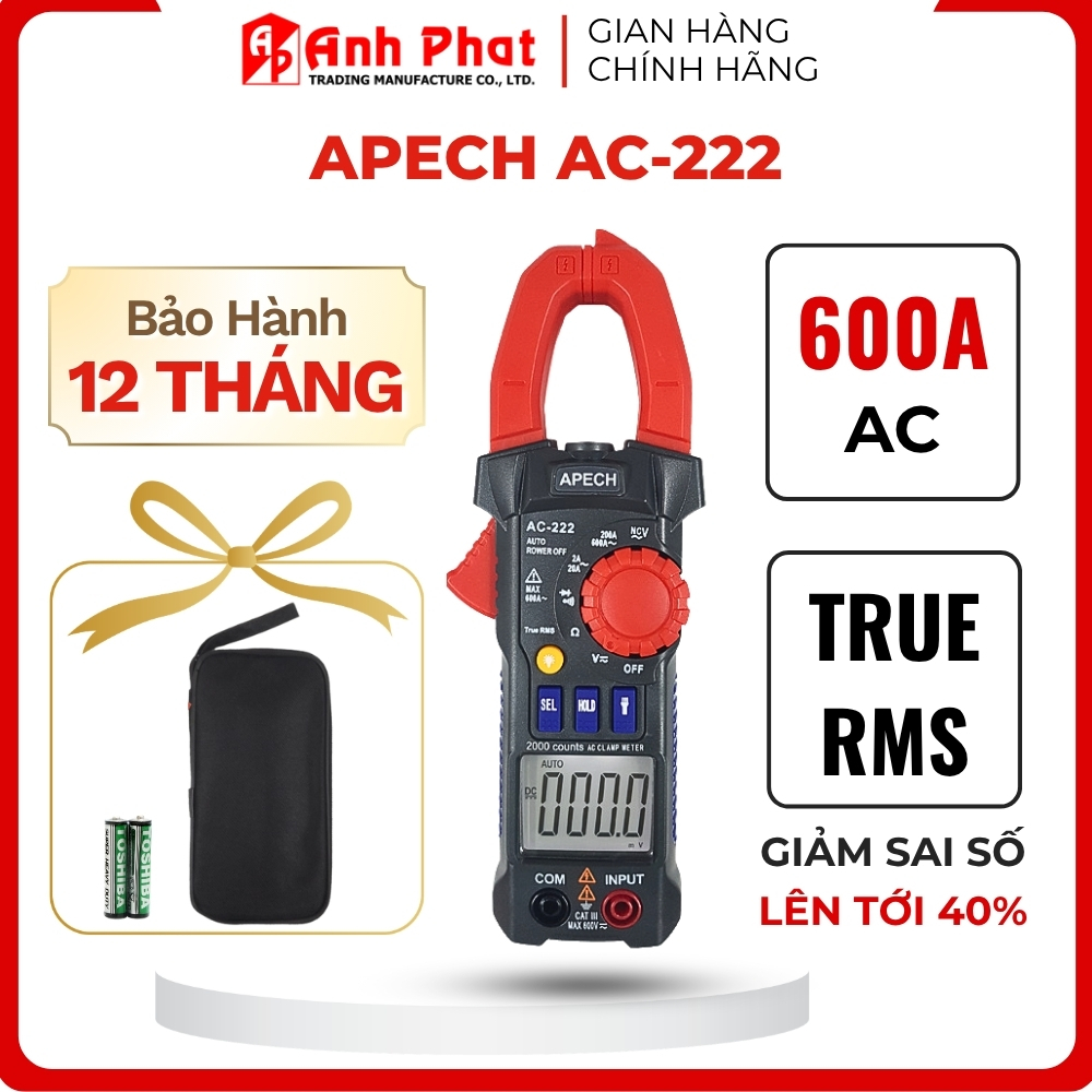 Máy Đo Kẹp Dòng Điện APECH AC-222 Ampe Kìm Vạn Năng Tích Hợp Đèn Pin Chống Cháy Khi Đo Nhầm