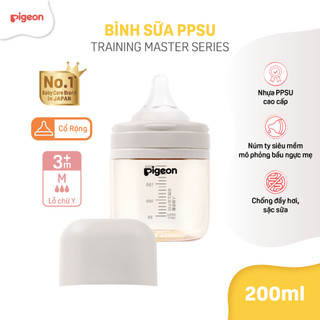 [PPSU] Bình sữa Pigeon Training Master cổ rộng chống đầy hơi cho bé 3M+ núm ti siêu mềm chính hãng