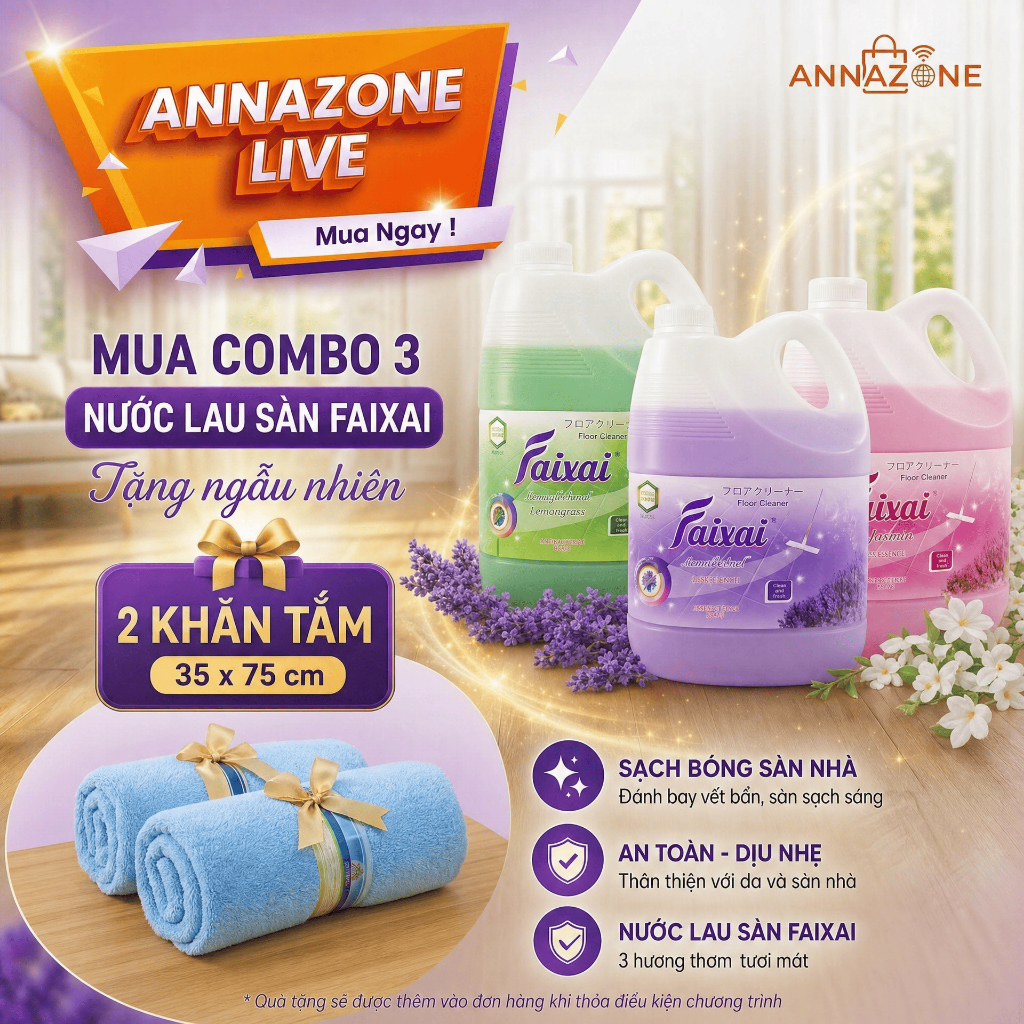 Nước Lau Sàn Thiên Nhiên Cao Cấp Faixai 3.6L [QUÀ TẶNG HẤP DẪN][Lẻ/Combo Tiết Kiệm]