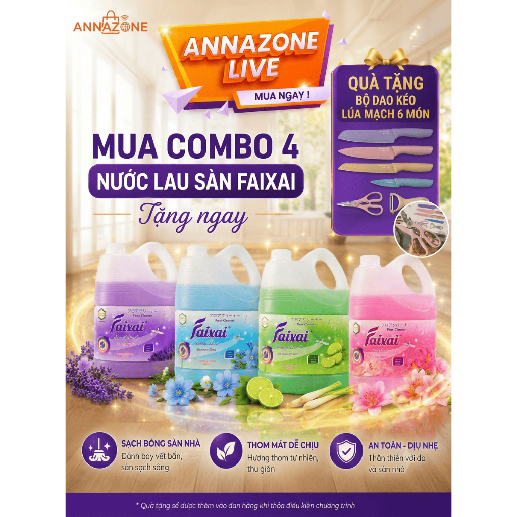 Nước Lau Sàn Thiên Nhiên Cao Cấp Faixai 3.6L [QUÀ TẶNG HẤP DẪN][Lẻ/Combo Tiết Kiệm]