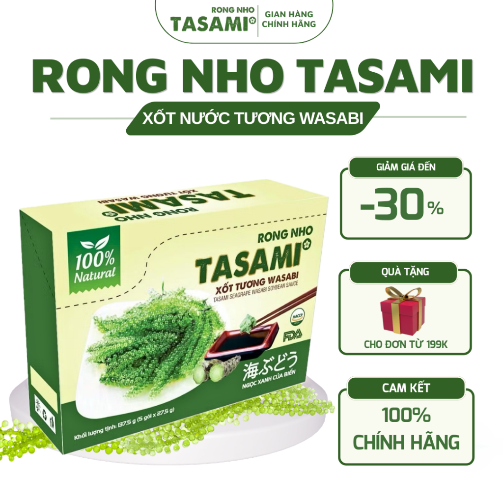 Rong Nho Tươi TASAMI Xốt Tương Wasabi - HỘP 137.5g – Ăn Liền Giòn Ngon Thanh Mát