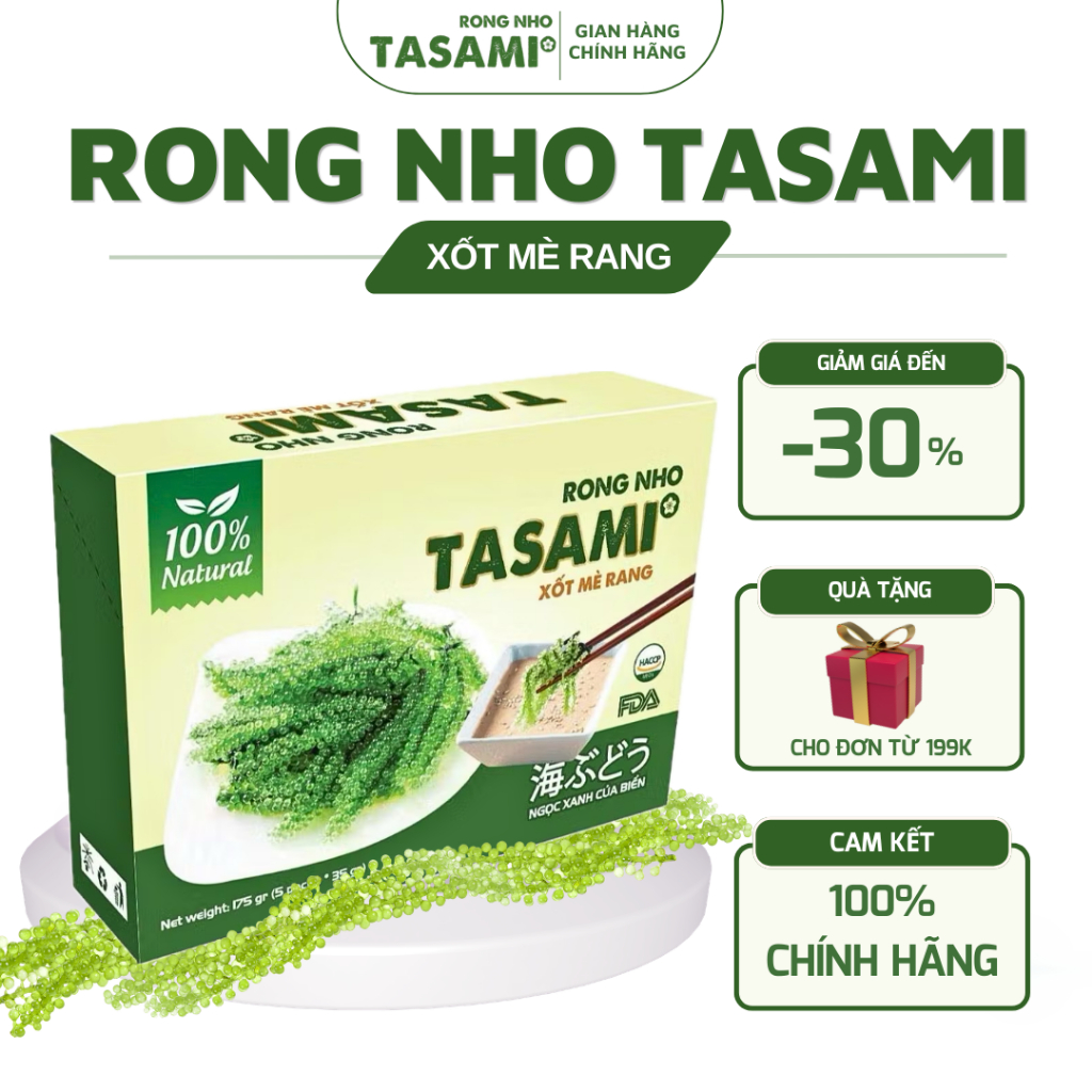 Rong Nho TASAMI- Kèm Xốt Mè Rang - HỘP 175g  – Rong Nho Tươi Nhật Bản, Giòn Ngon, Ăn Liền