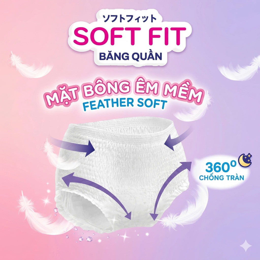 Băng Quần Diana Soft Fit 12+ 4 miếng – Băng Vệ Sinh Quần Ban Đêm 360° Chống Tràn, Êm Mềm