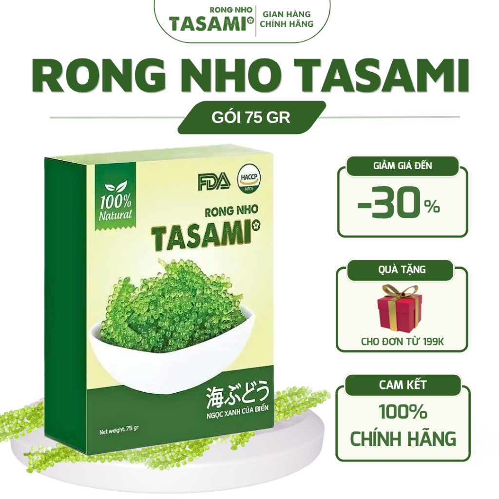 Rong Nho Tách Nước TASAMI - HỘP 75g – Rong Nho Ăn Liền, Giòn Ngon, Tốt Cho Sức Khỏe