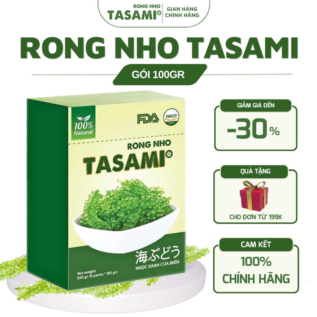 Rong Nho Tách Nước TASAMI - HỘP 100g – Rong Nho Ăn Liền, Giòn Ngon, Tốt Cho Sức Khỏe