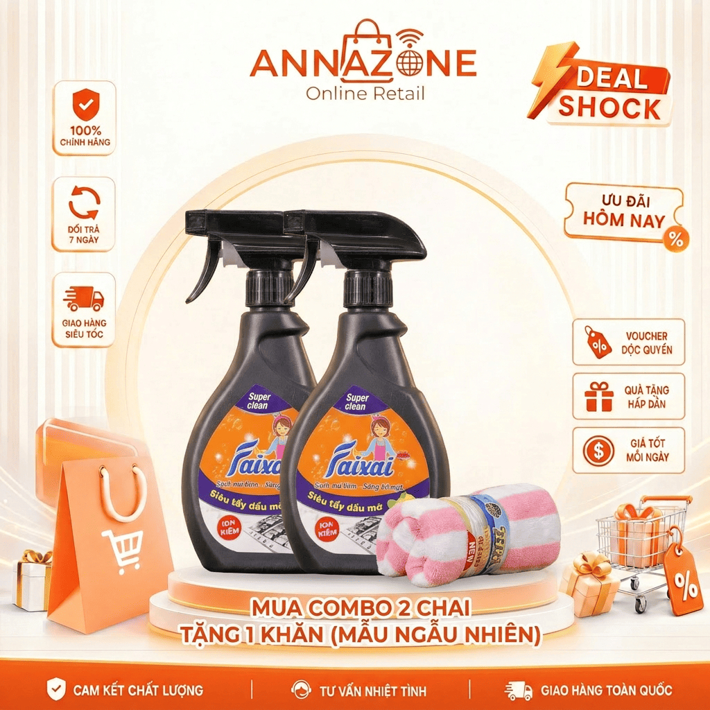 Tẩy dầu mỡ nước lau bếp Faixai hương chanh làm sạch vết ố dầu mỡ trên xong nồi chảo[QUÀ TẶNG HẤP DẪN[Lẻ/Combo Tiết Kiệm]