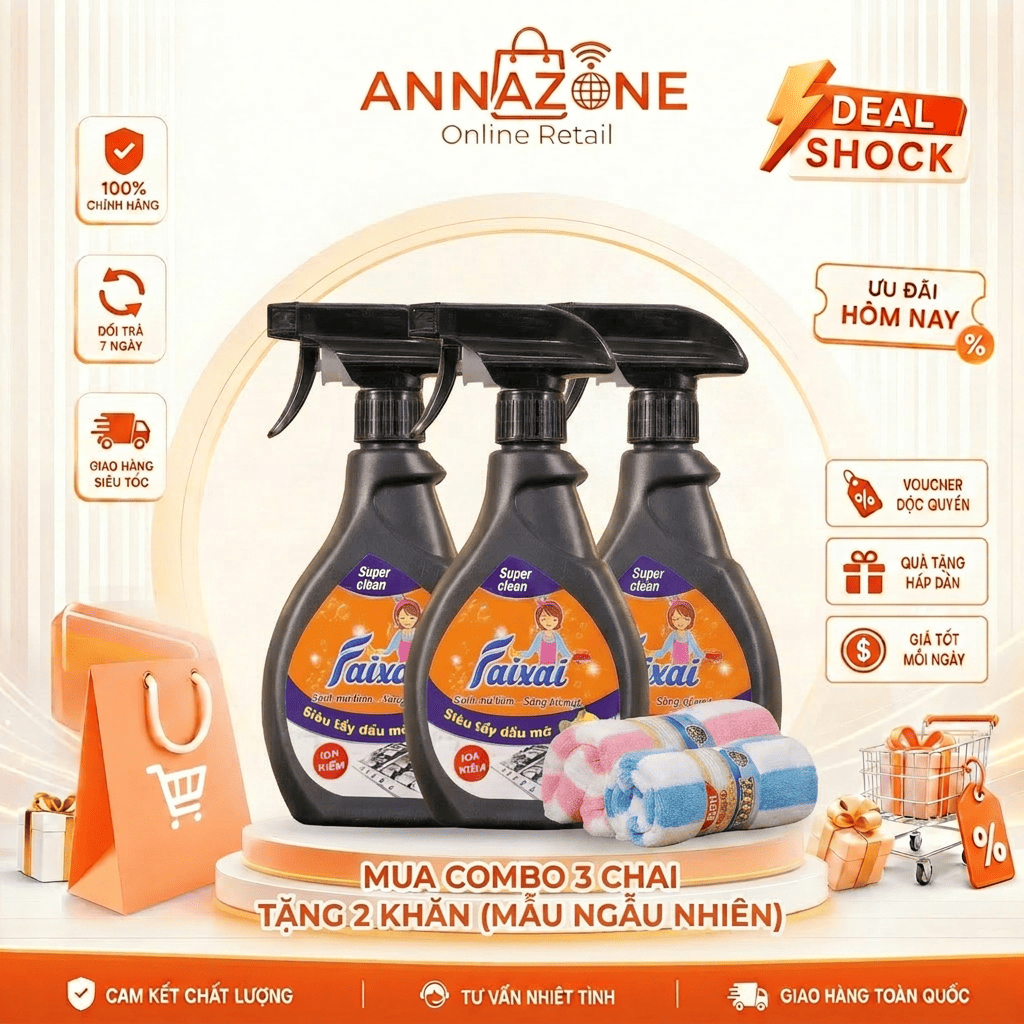 Tẩy dầu mỡ nước lau bếp Faixai hương chanh làm sạch vết ố dầu mỡ trên xong nồi chảo[QUÀ TẶNG HẤP DẪN[Lẻ/Combo Tiết Kiệm]