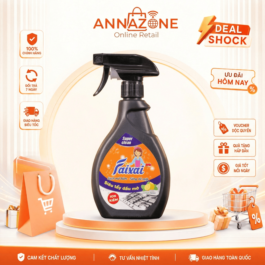 Tẩy dầu mỡ nước lau bếp Faixai hương chanh làm sạch vết ố dầu mỡ trên xong nồi chảo[QUÀ TẶNG HẤP DẪN[Lẻ/Combo Tiết Kiệm]