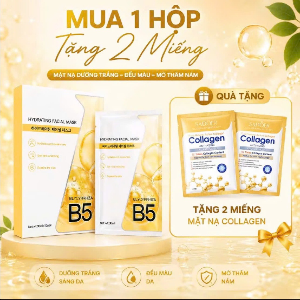 [1 Hộp 10 Miếng B5 Hàn + Tặng 2 nạ Collagen] Cấp ẩm, làm dịu da, Dưỡng trắng, kiềm dầu giảm mụn