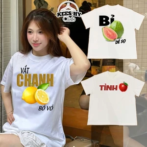Áo Thun Trái Cây Hài Hước New BST Vắt Chanh Bỏ Vỏ Nam Nữ Unisex Form Oversize Cổ Tròn Cotton