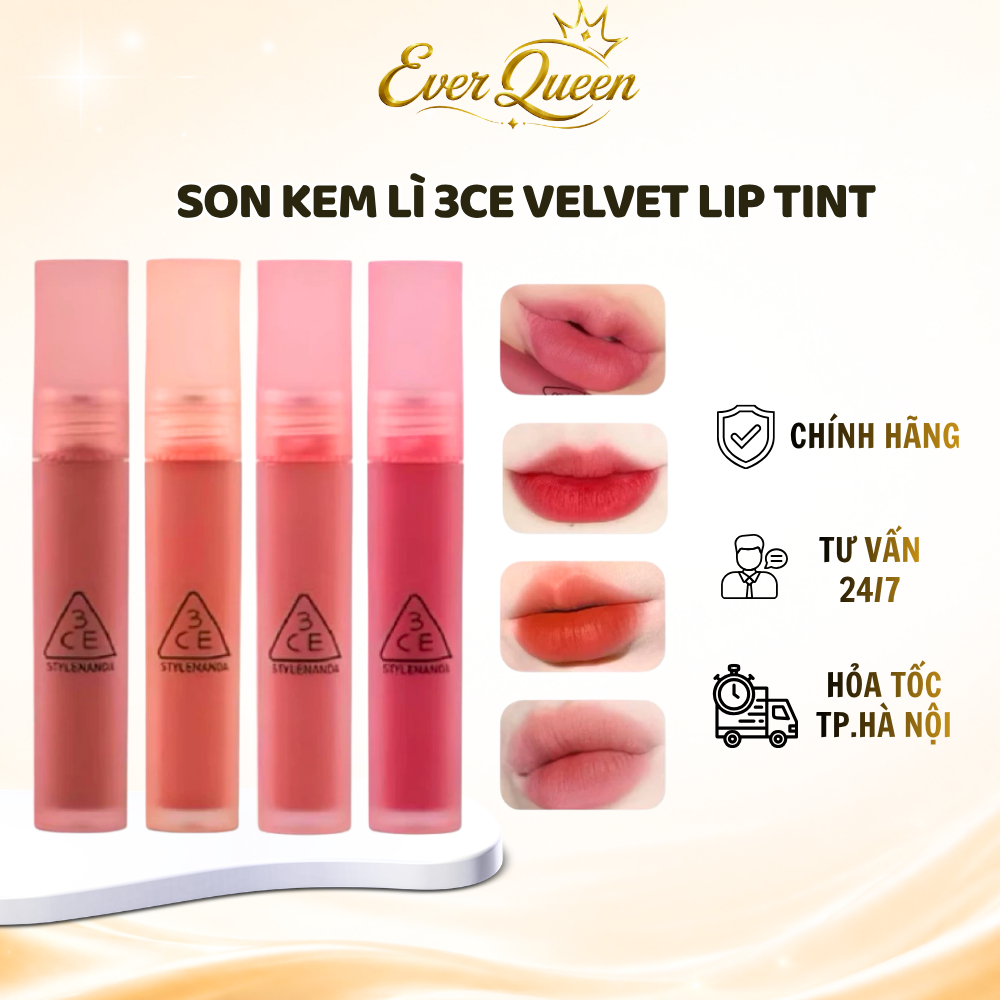 Son Kem 3CE Velvet Lip Tint Mịn Lì, Lâu Trôi Chính Hãng Nhiều Màu - Ever Queen