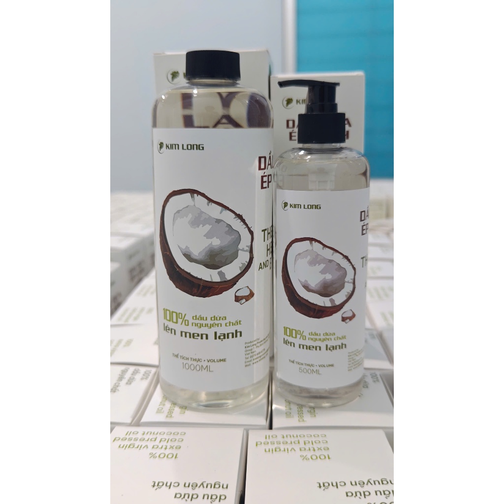 Dầu Dừa Ép Lạnh Nguyên Chất 100% Kim Long – Tách Lạnh Tinh Khiết, Dưỡng Da Tóc_HTXanhminhshop