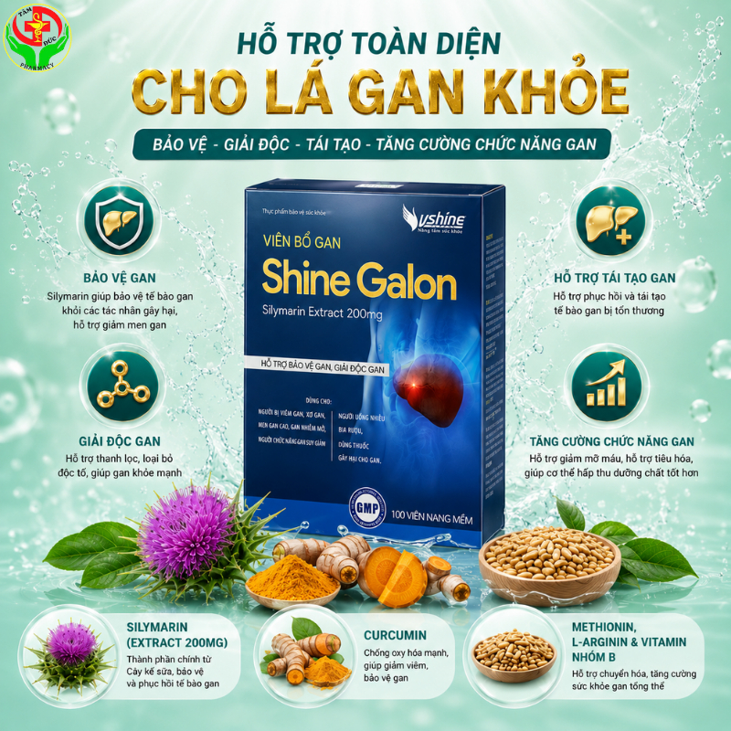 Viên Bổ Gan Shine Galon 100 Viên nang – Giúp Giải Độc Gan, Dùng Tốt Cho Bệnh Nhân Gan Nhiễm Mỡ ,Nóng,Mụn Nhọt