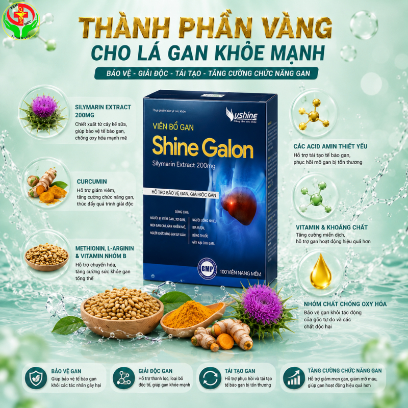 Viên Bổ Gan Shine Galon 100 Viên nang – Giúp Giải Độc Gan, Dùng Tốt Cho Bệnh Nhân Gan Nhiễm Mỡ ,Nóng,Mụn Nhọt