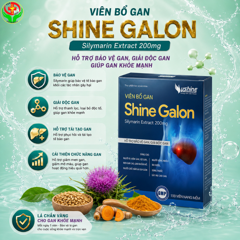 Viên Bổ Gan Shine Galon 100 Viên nang – Giúp Giải Độc Gan, Dùng Tốt Cho Bệnh Nhân Gan Nhiễm Mỡ ,Nóng,Mụn Nhọt