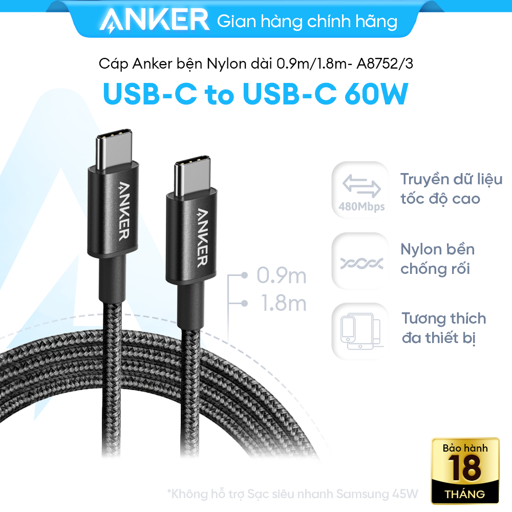 Cáp sạc Anker USB-C 60W