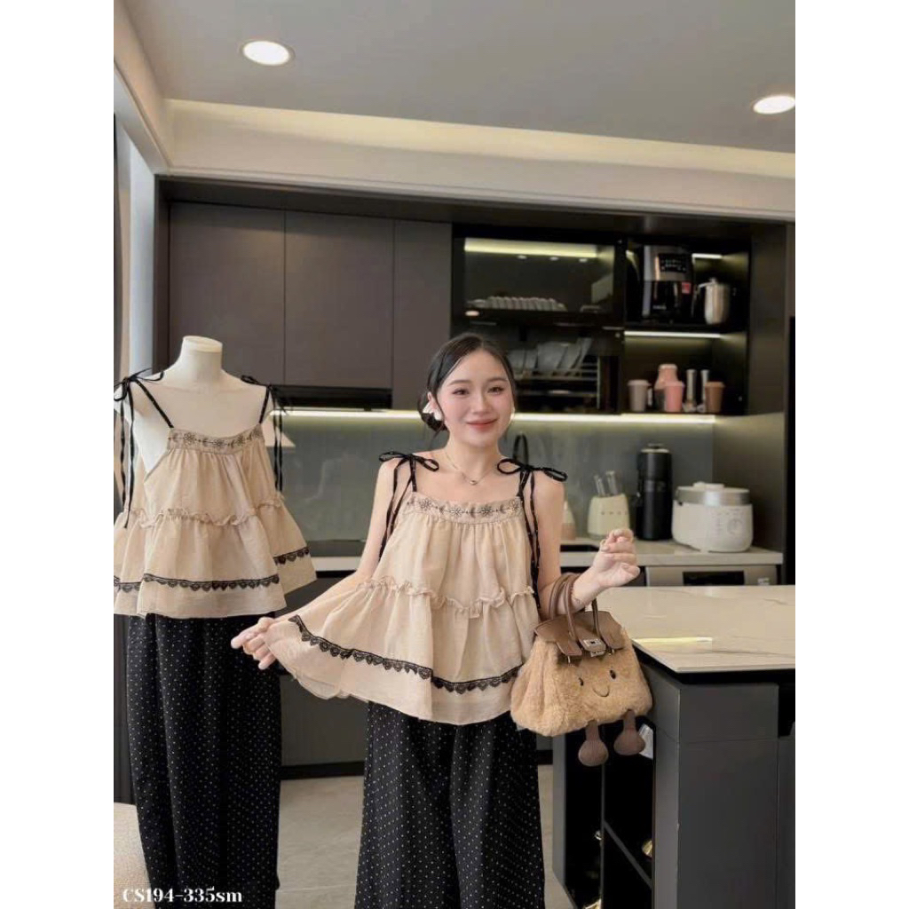 HT1- (Hoả tốc) Sét bộ đũi 2S thêu hoa dáng banydoll mix quân bi suông (38-57kg)