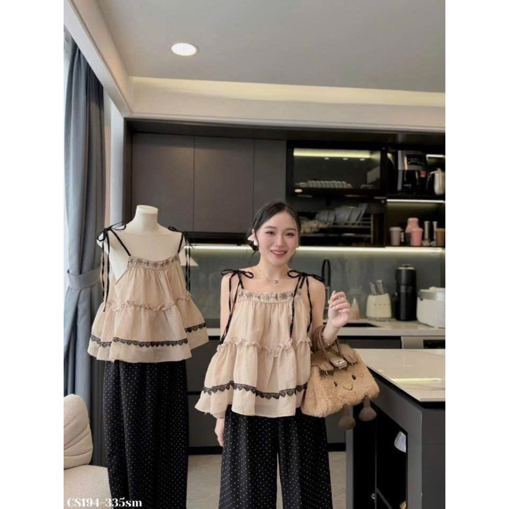 HT1- (Hoả tốc) Sét bộ đũi 2S thêu hoa dáng banydoll mix quân bi suông (38-57kg)