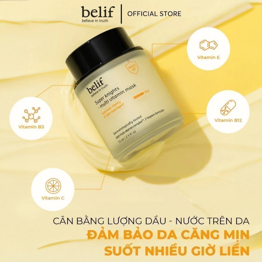 Mặt Nạ Ngủ Belif Super Knights Multi Vitamin Mask Dưỡng Ẩm, Dưỡng Trắng Và Phục Hồi Da - Ever Queen