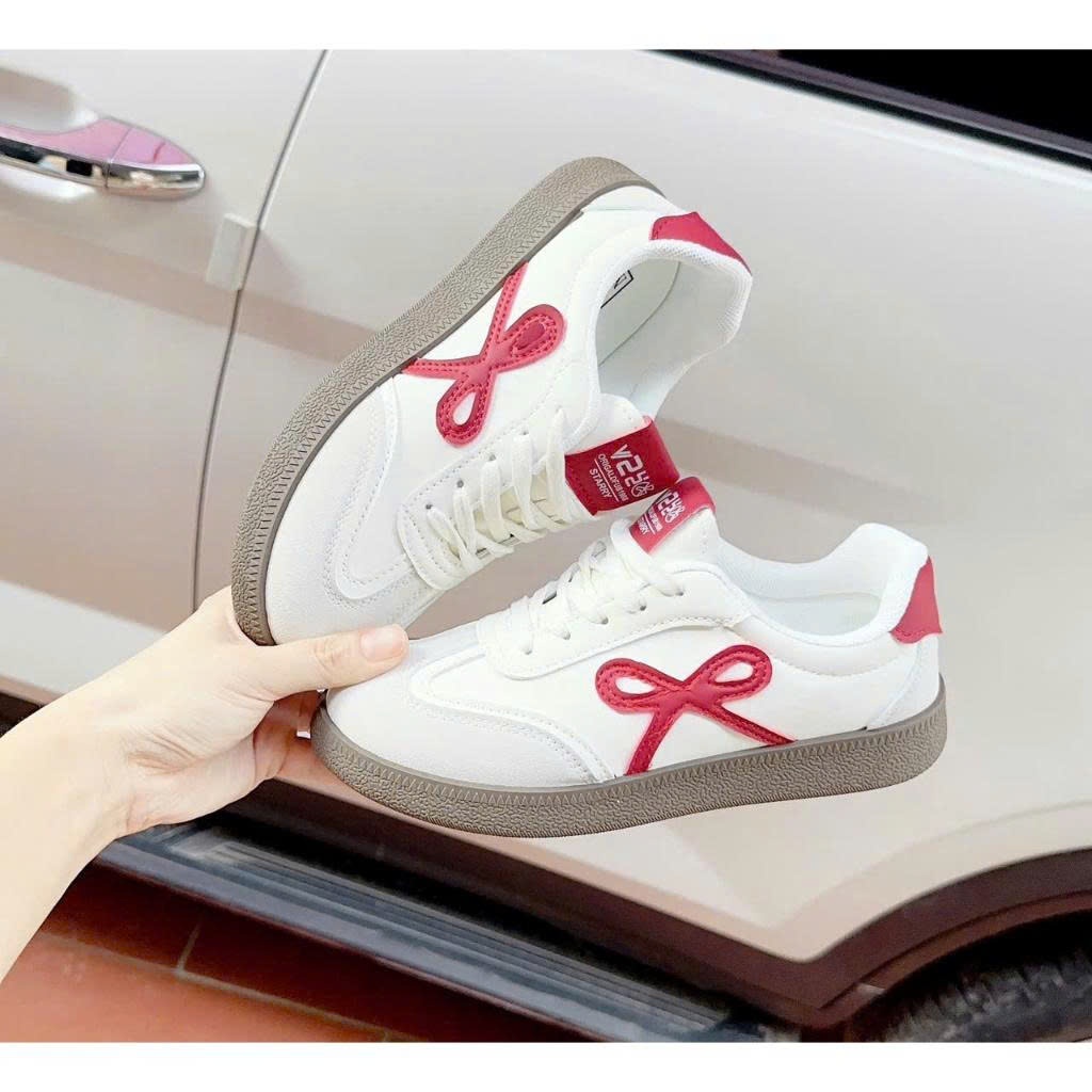 Giày Sneaker Nữ Phối Nơ Cá Tính Đế Mềm Style Hàn Quốc