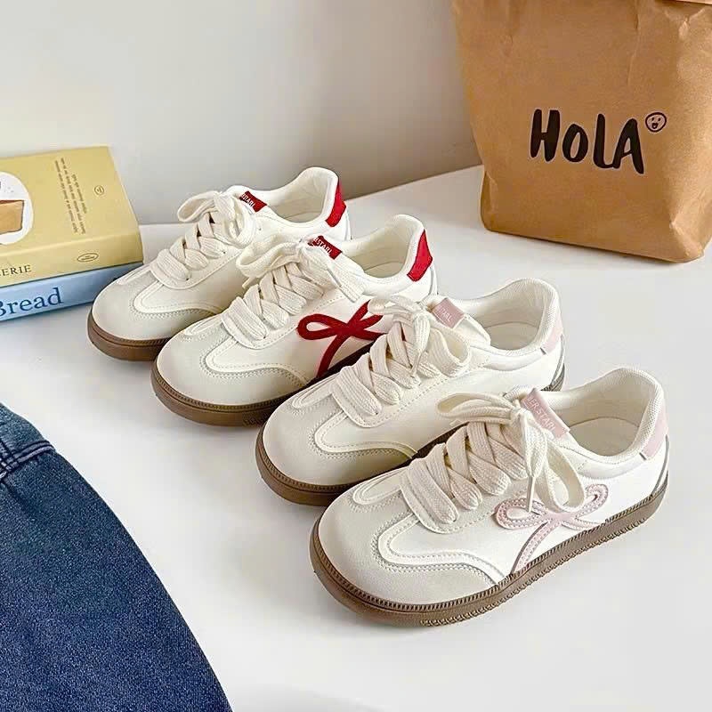 Giày Sneaker Nữ Phối Nơ Cá Tính Đế Mềm Style Hàn Quốc