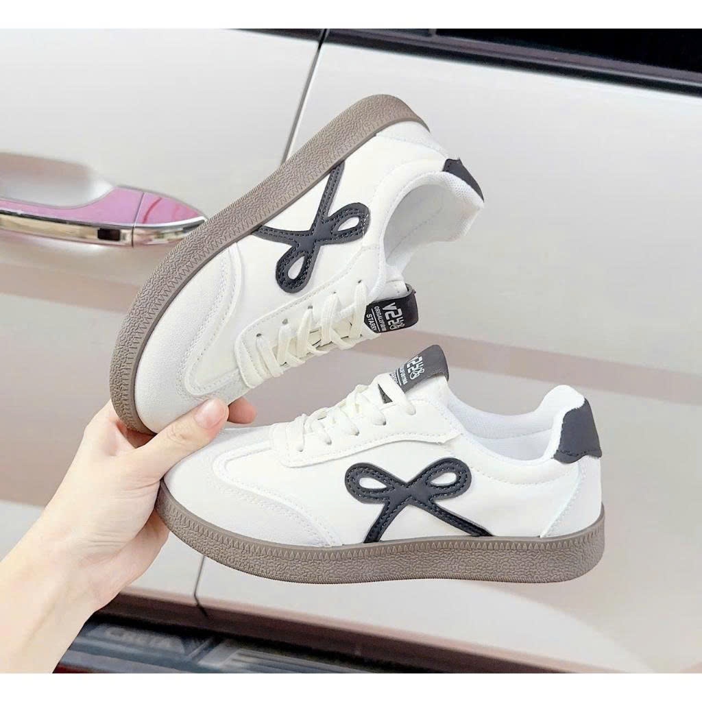 Giày Sneaker Nữ Phối Nơ Cá Tính Đế Mềm Style Hàn Quốc