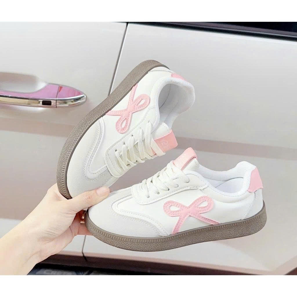 Giày Sneaker Nữ Phối Nơ Cá Tính Đế Mềm Style Hàn Quốc