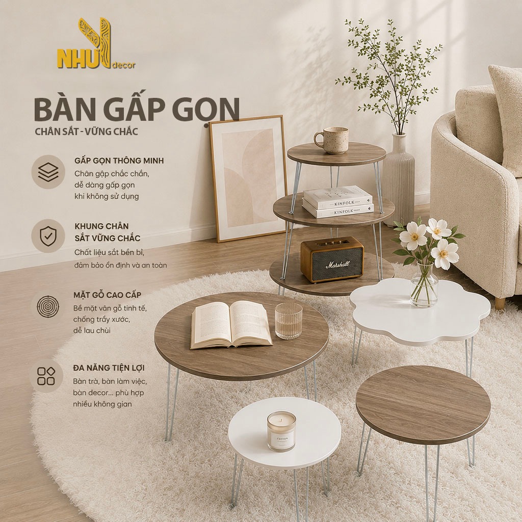 Bàn ngồi bệt gấp gọn mini và bàn xếp sinh viên ngồi học trên giường - Nhu Y Decor