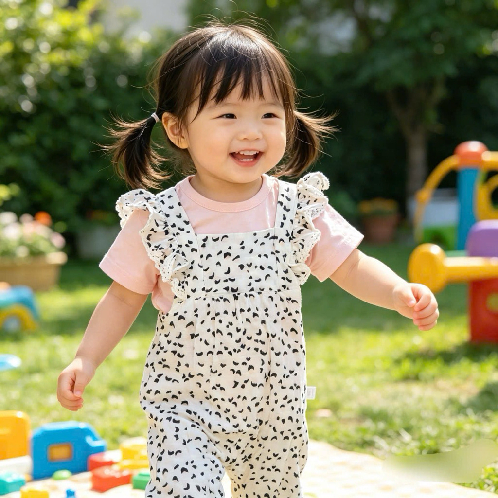 Set bộ bé gái xuất dư F0838 (3M–4Y) – yếm cánh tiên vải đũi phối áo cotton mềm mịn, đồ bé gái cao cấp