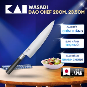 Dao đầu bếp KAI WASABI Chef dao bếp thái thịt cá chuyên dụng cao cấp cán đen lưỡi thép không rỉ dài 200mm 235mm