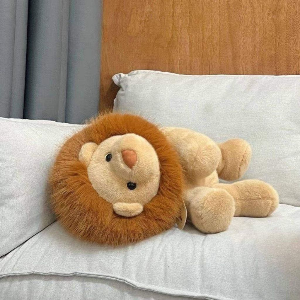 Gấu Bông Con Sư Từ Bờm Dài Kiểu Ngồi, Thú Nhồi Bông Hình Sư Tử Lion Lông Thỏ Mềm Mại Quà Tặng Cho Bé