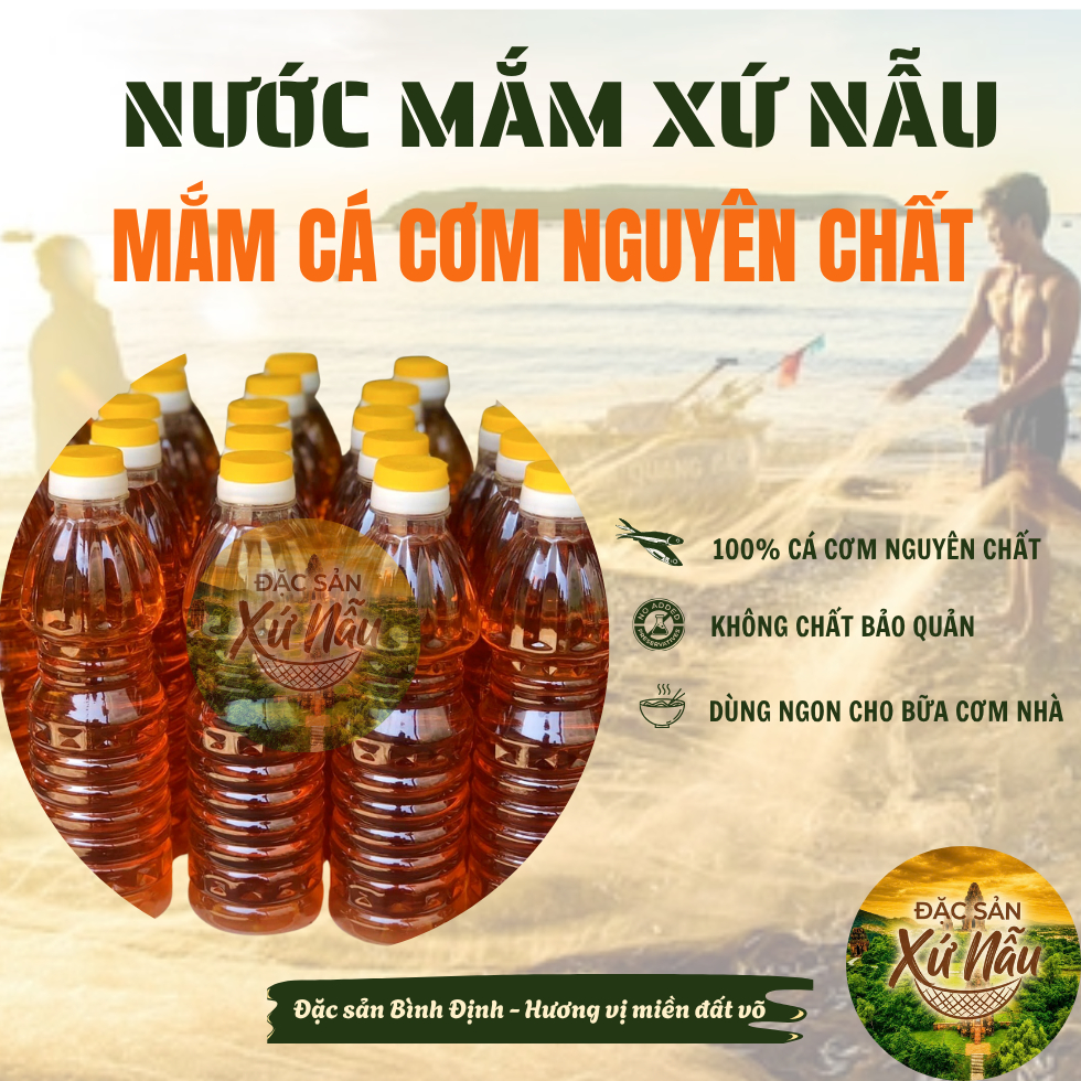 (CHAI 500ml) Nước Mắm Tam Quan Bình Định - Nước mắm cá cơm - Đặc sản Bình Định - Nguyên chất 100%