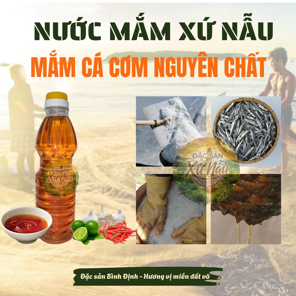 (CHAI 500ml) Nước Mắm Tam Quan Bình Định - Nước mắm cá cơm - Đặc sản Bình Định - Nguyên chất 100%