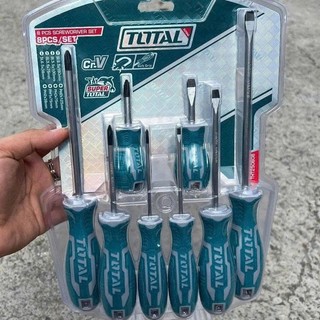 Bộ tua vít dẹp - bake TOTAL chính hãng,bộ tô vít đa năng thép CR-V siêu bền,tay cầm chống trượt DNTT