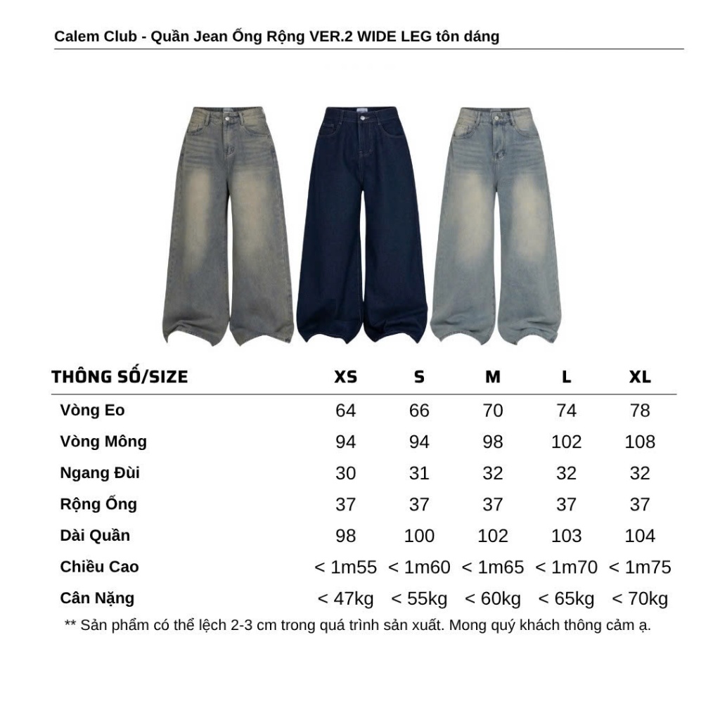 Calem.Club - Quần Jeans Ống Rộng Ver 2 WIDE LEG tôn dáng cạp cao form unisex nam nữ quần jean nữ | BigBuy360 - bigbuy360.vn