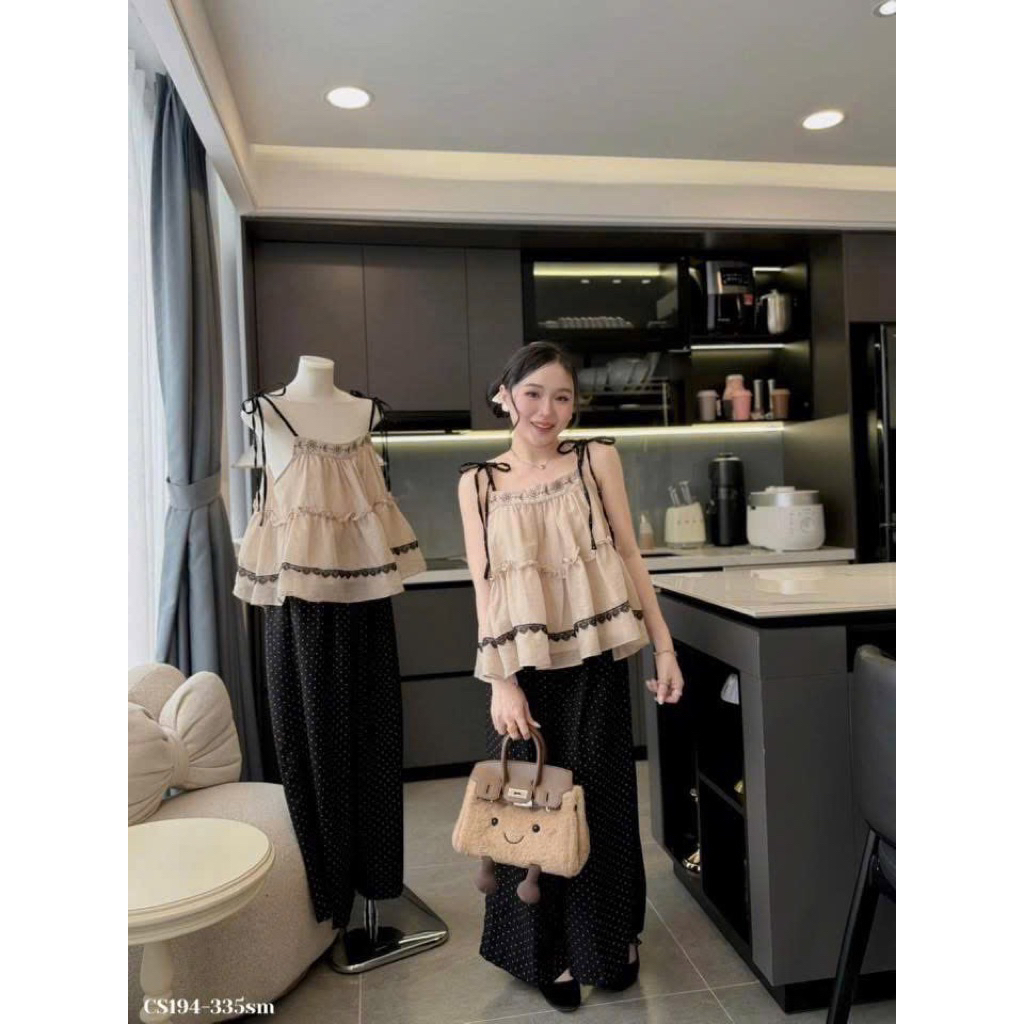 HT1- (Hoả tốc) Sét bộ đũi 2S thêu hoa dáng banydoll mix quân bi suông (38-57kg)