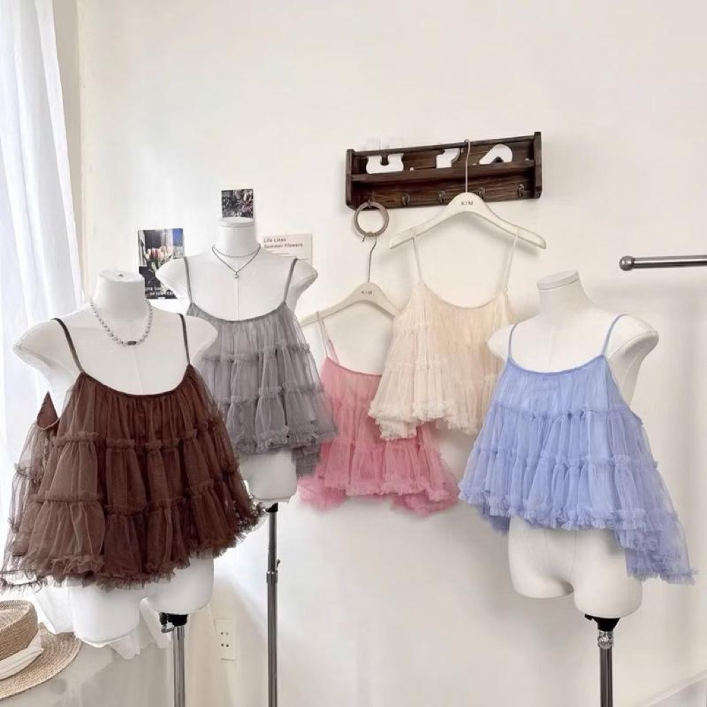 BE3- ( New) Áo lưới 2s babydoll dáng xòe 2 lớp viền bèo (40-60kg)
