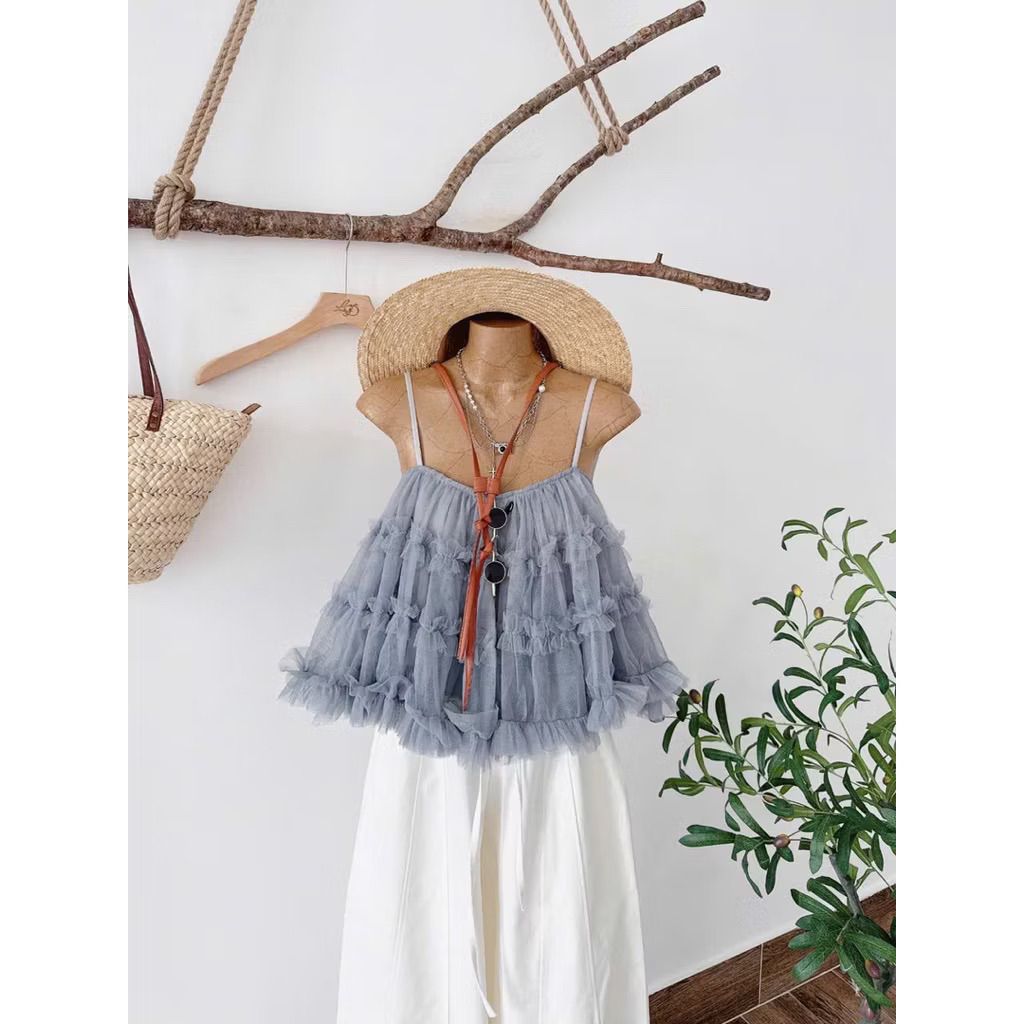 BE3- ( New) Áo lưới 2s babydoll dáng xòe 2 lớp viền bèo (40-60kg)